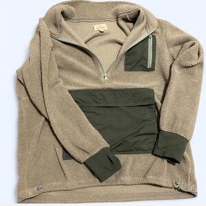 Aerie fleece Zip-Up Sweater in Tan and Olive